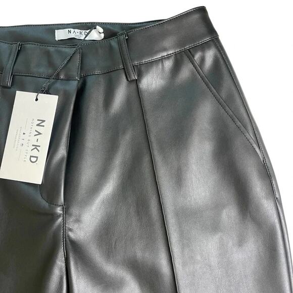 NA-KD Vegan Faux Leather PU High Rise Cropped Pants in Black Size EU 36 | US 6 - Picture 6 of 13